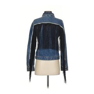 VTG Liz Claiborne Western Fringe Denim Jacket Rhinestone Blue Cotton Blend S